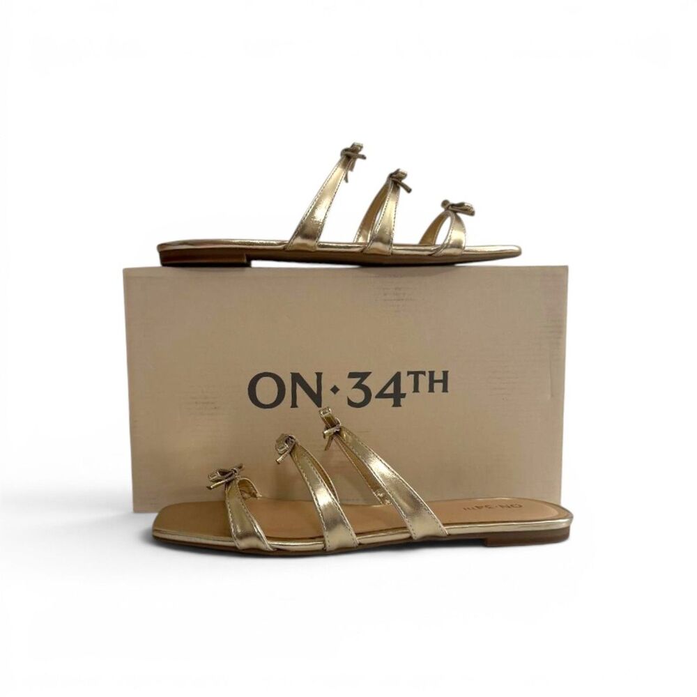On 34th Pattie Strappy Bow Metallic Gold Sandals, NEW! Size 9.5